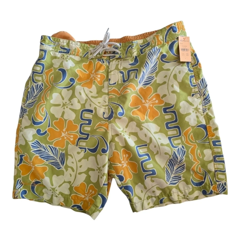 NWT Reyn Spooner Green and Orange Floral Swim Trunks